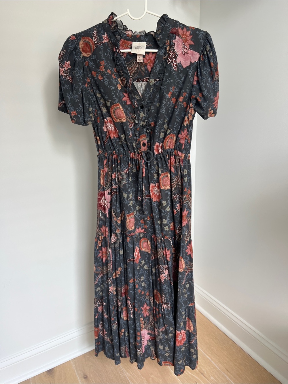 Knox Rose Navy Maxi Dress with Pink & Rust Floral